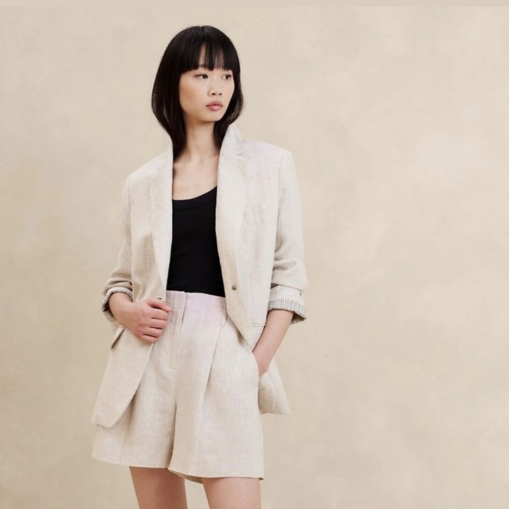 Banana Republic Neutral Lina Pleated Linen Shorts